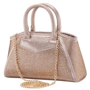 Nina Shoes Lyna-L Gold Glass Crystal/Reflective Suedette Satchel