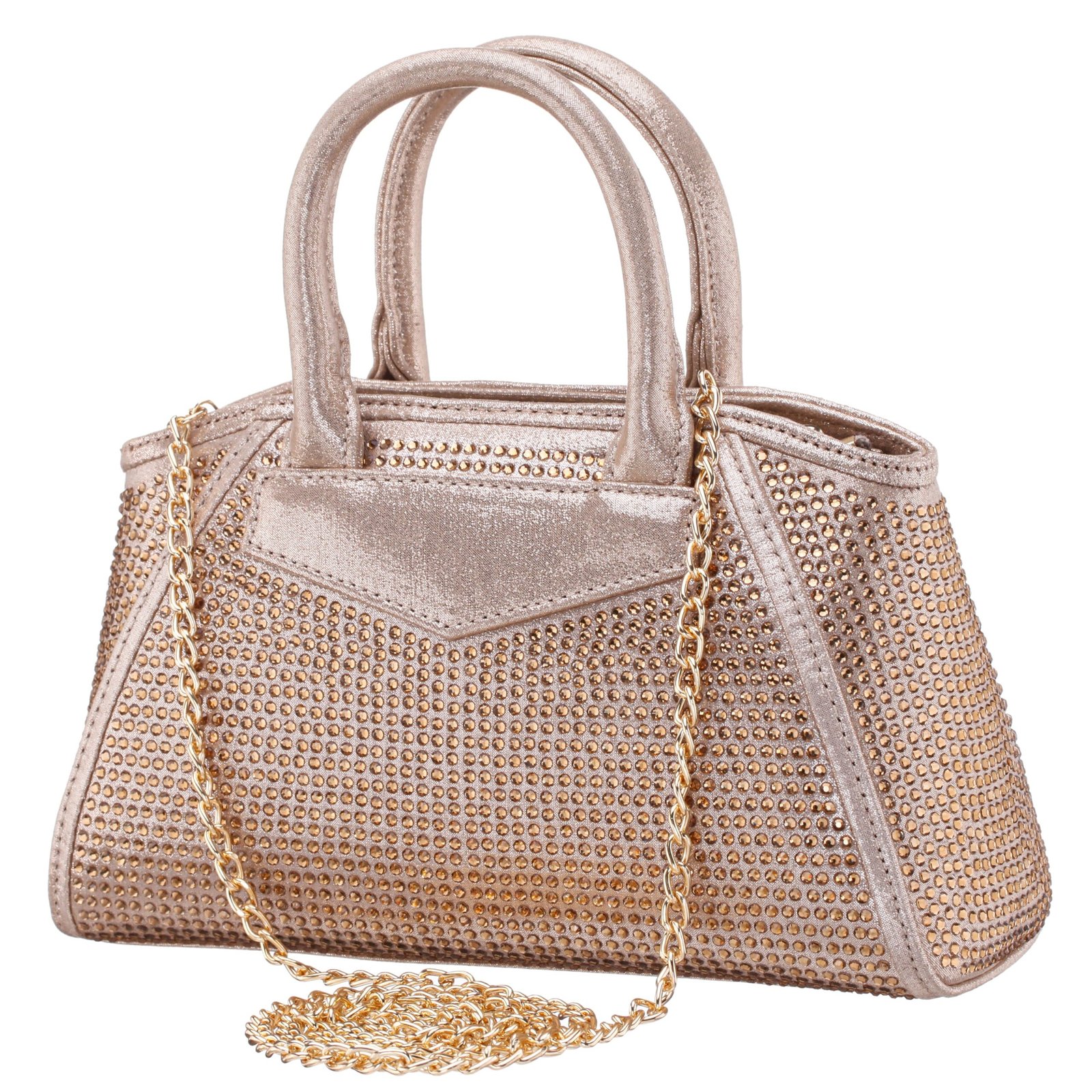 Nina Shoes Lyna-L Gold Glass Crystal/Reflective Suedette Satchel