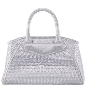 Nina Shoes Lyna-L Silver Glass Crystal/Reflective Suedette Satchel