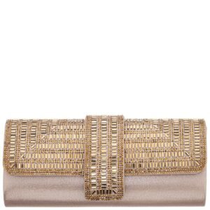 Nina Shoes Madeline Gold Beaded Crystal Flap Clutch