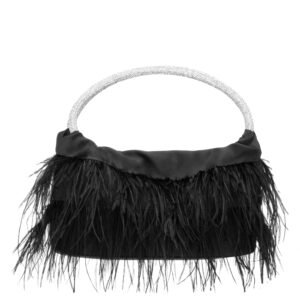 Nina Shoes Minnie Black Crystal Handle Feather Pouch