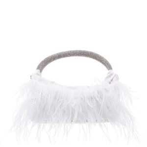 Nina Shoes Minnie White Crystal Handle Feather Pouch
