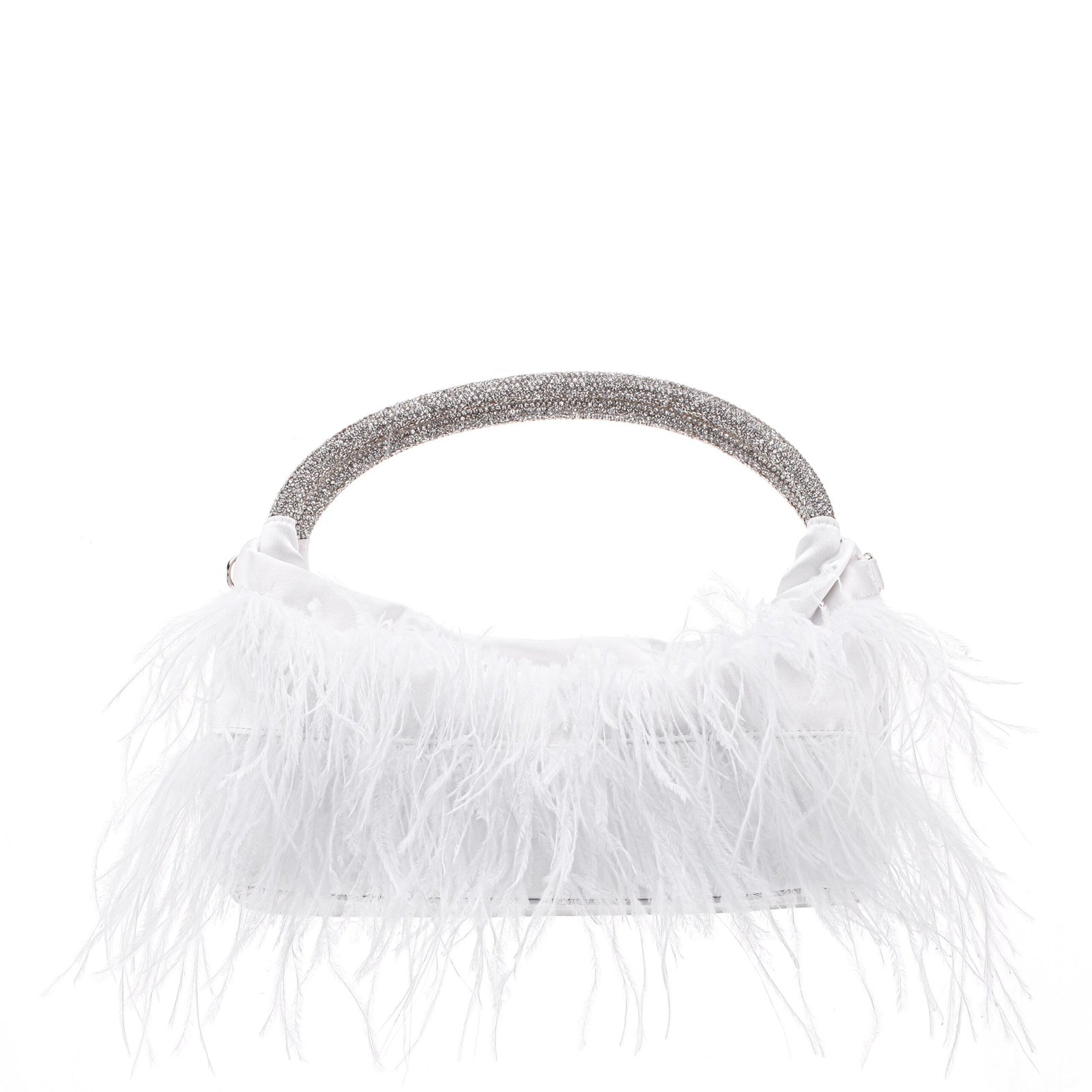 Nina Shoes Minnie White Crystal Handle Feather Pouch