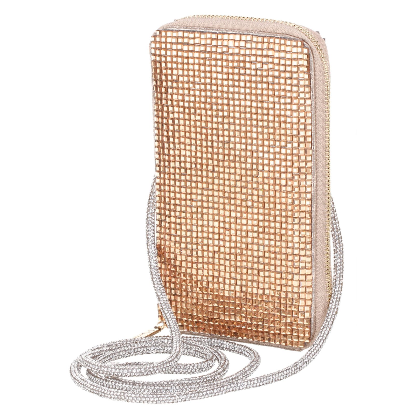 Nina Shoes Minty Gold Crystal Encrusted Crossbody Cellphone Bag