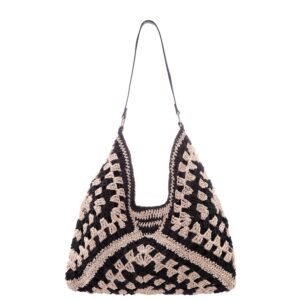 Nina Shoes N-Zeneya Black/Natural Paper Raffia Hobo Bag