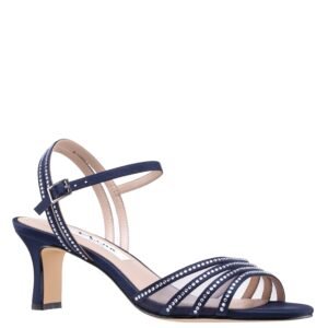 Nina Shoes Nathyn New Navy Satin W/ Crystals Mid-Heel Sandal