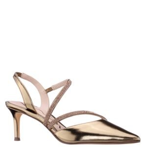 Nina Shoes Nela Bronze Metallic Sling Back Crystal Mid-Heel Pumps