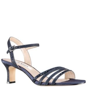Nina Shoes Nelena Navy Textured Metallic Low-Heel Dress Sandal