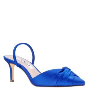 Nina Shoes Nemera Electric Blue Satin Mid-Heel Slingback Pointy-Toe Pump
