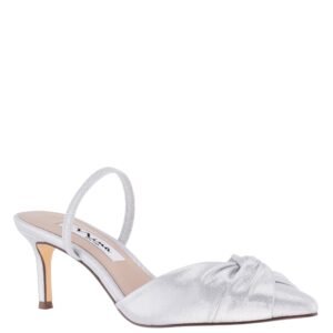 Nina Shoes Nemera True Silver Metallic Suedette Mid-Heel Slingback Pointy-Toe Pump