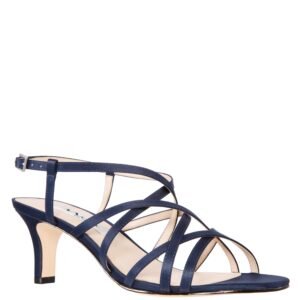 Nina Shoes Neptune New Navy Satin Strappy Mid-Heel Dressy Sandal