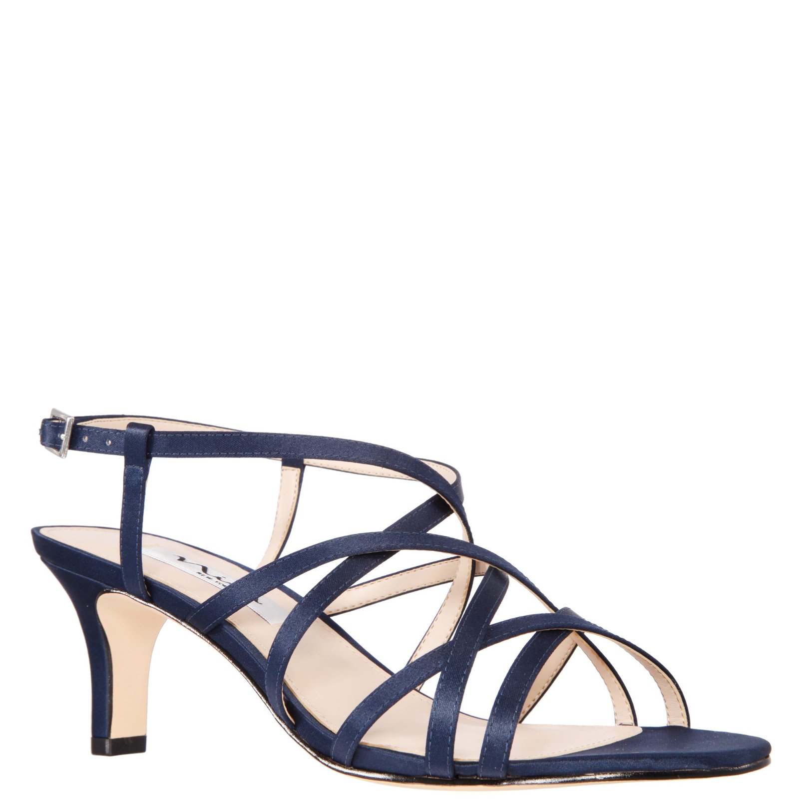 Nina Shoes Neptune New Navy Satin Strappy Mid-Heel Dressy Sandal
