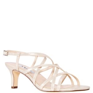 Nina Shoes Neptune Platino Metallic Suedette Strappy Mid-Heel Dressy Sandal