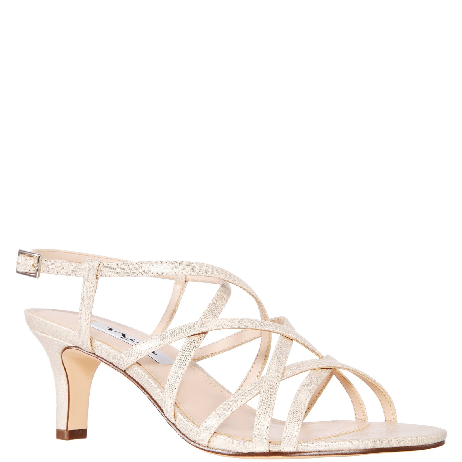Nina Shoes Neptune Platino Metallic Suedette Strappy Mid-Heel Dressy Sandal