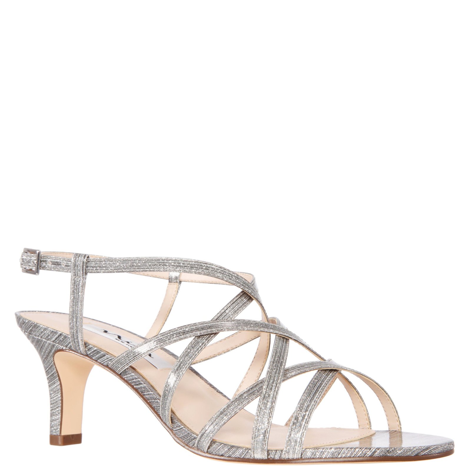 Nina Shoes Neptune Steel Textured Metallic Strappy Mid-Heel Dressy Sandal