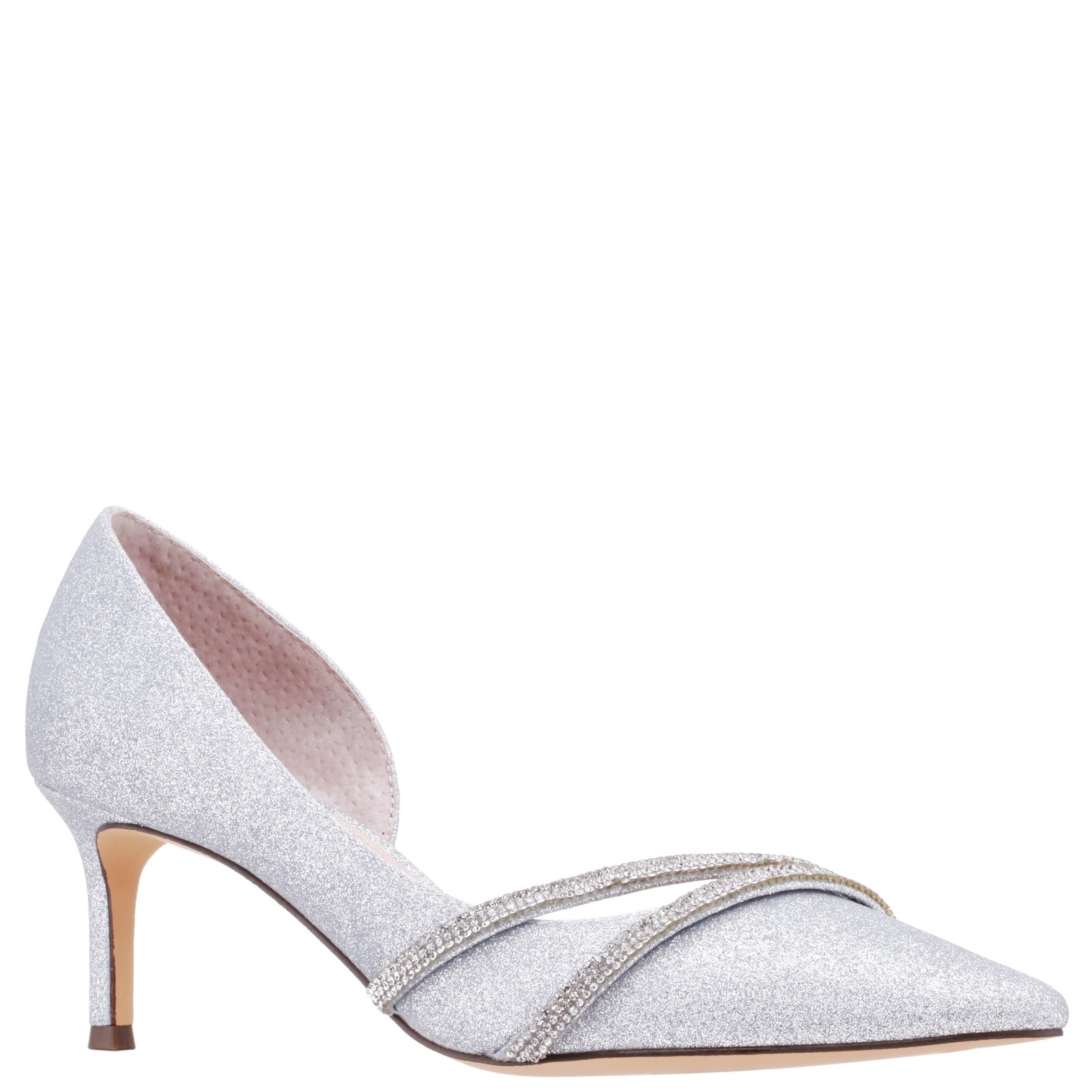 Nina Shoes Nevin Women's New Silver Fine Glitter W/ Crystals Mid-Heel Pump