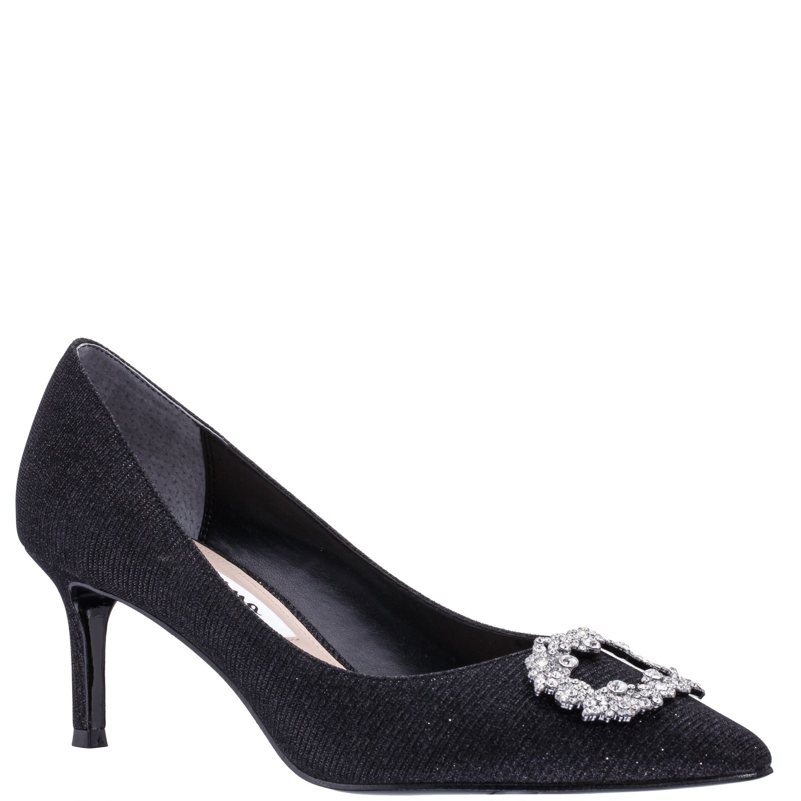 Nina Shoes Neya Black Textured Metallic Jeweled Mid-Heel Classic Dress Pump