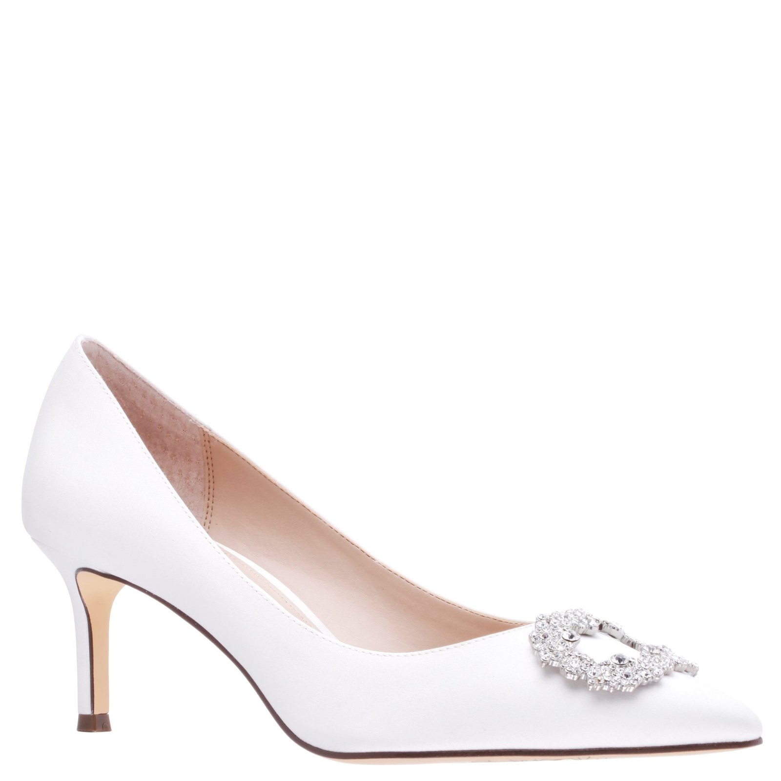 Nina Shoes Neya Ivory Satin Jeweled Mid-Heel Classic Dress Pump