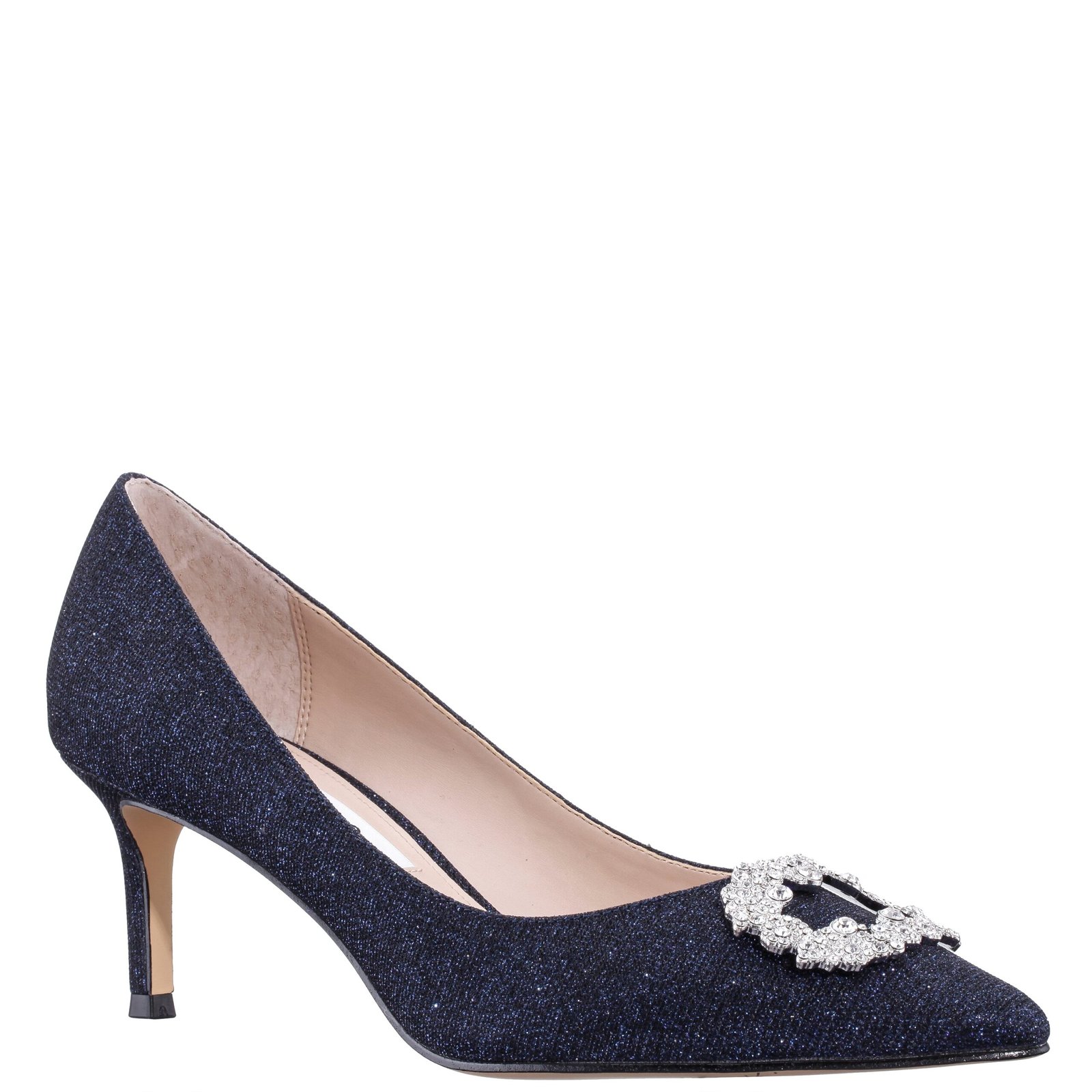Nina Shoes Neya Navy Textured Metallic Jeweled Mid-Heel Classic Dress Pump
