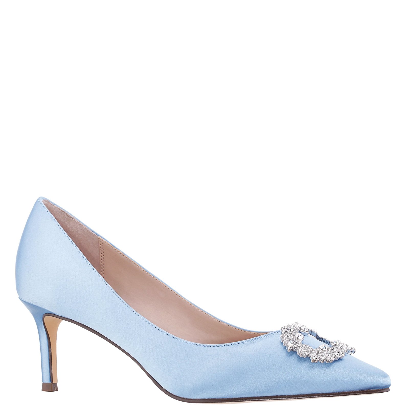 Nina Shoes Neya Sky Blue Satin Jeweled Mid-Heel Classic Dress Pump