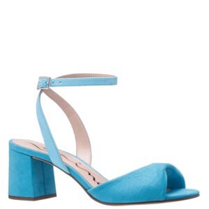 Nina Shoes Women's Neza Blue Multi Suedette Mid-Heel Block Sandal|