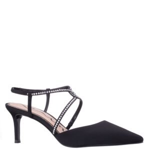 Nina Shoes Nichele Black Instep Strap Mid-Heel Pumps