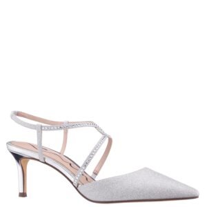 Nina Shoes Nichele Silver Instep Strap Mid-Heel Pumps