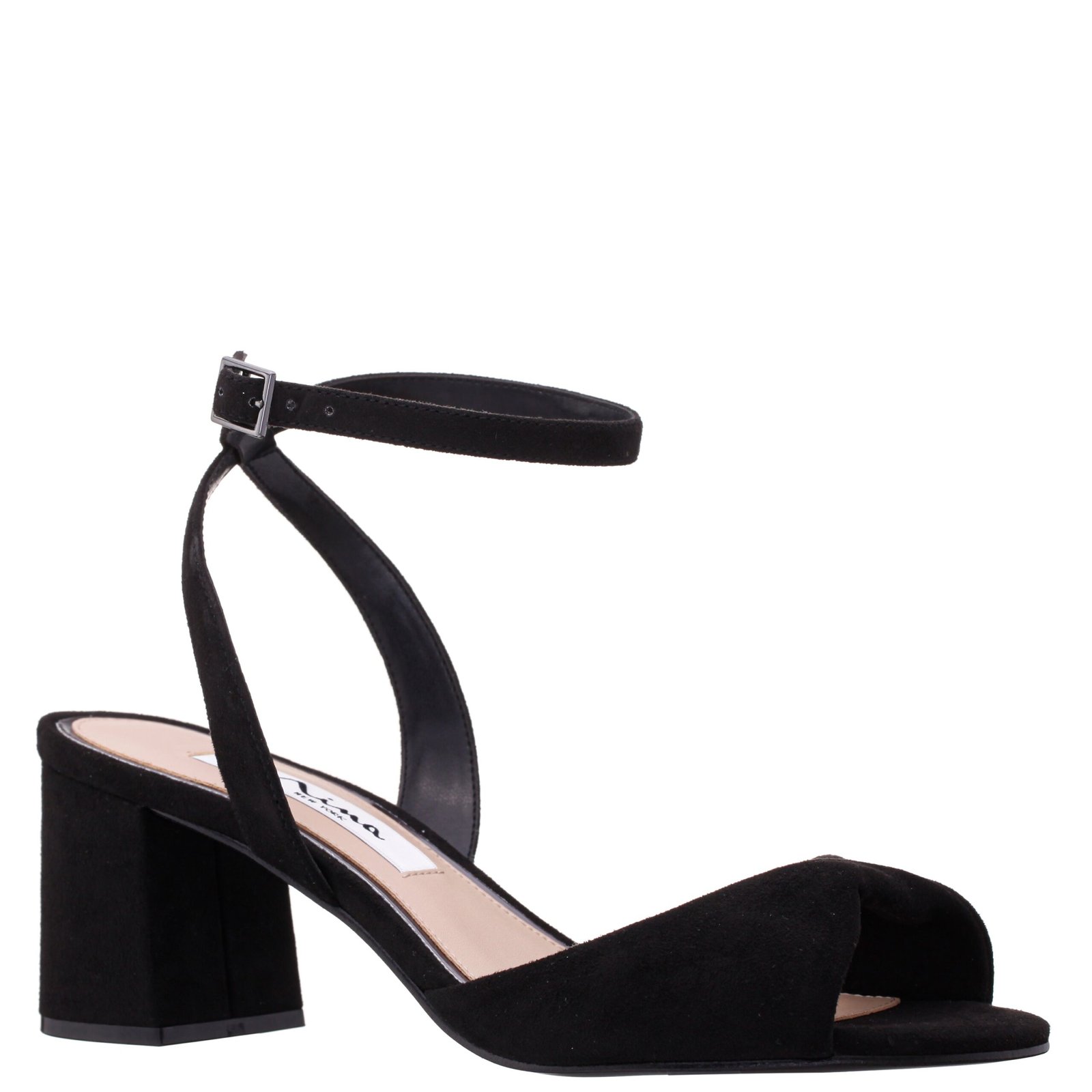 Nina Shoes Nigella Black Ankle Strap Mid-Heel Sandals
