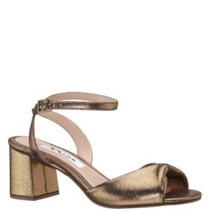 Nina Shoes Women's Nigella Bronze Metallic Suedette Mid-Heel Block Sandal