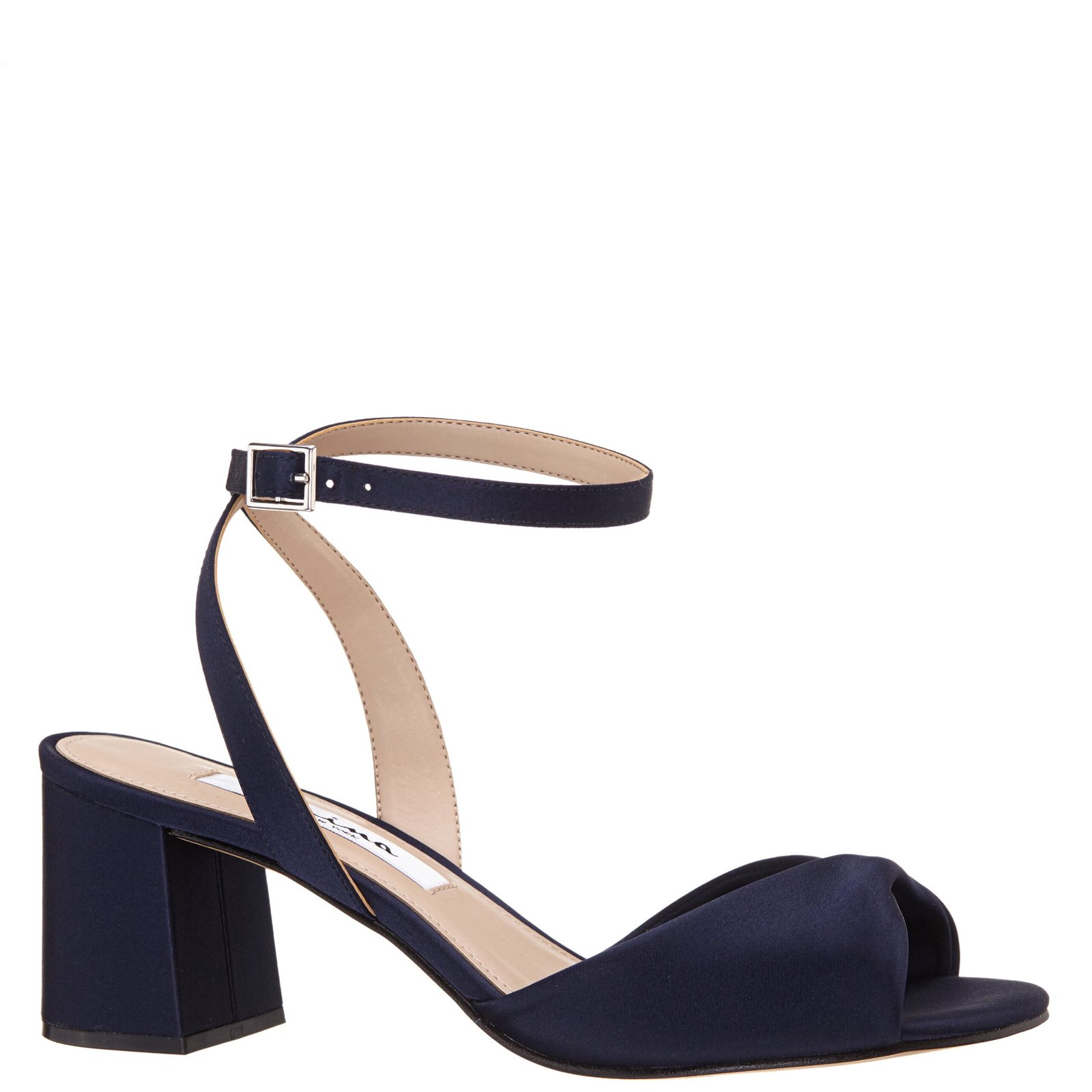 Nina Shoes Women's Nigella New Navy Satin Mid-Heel Block Sandal