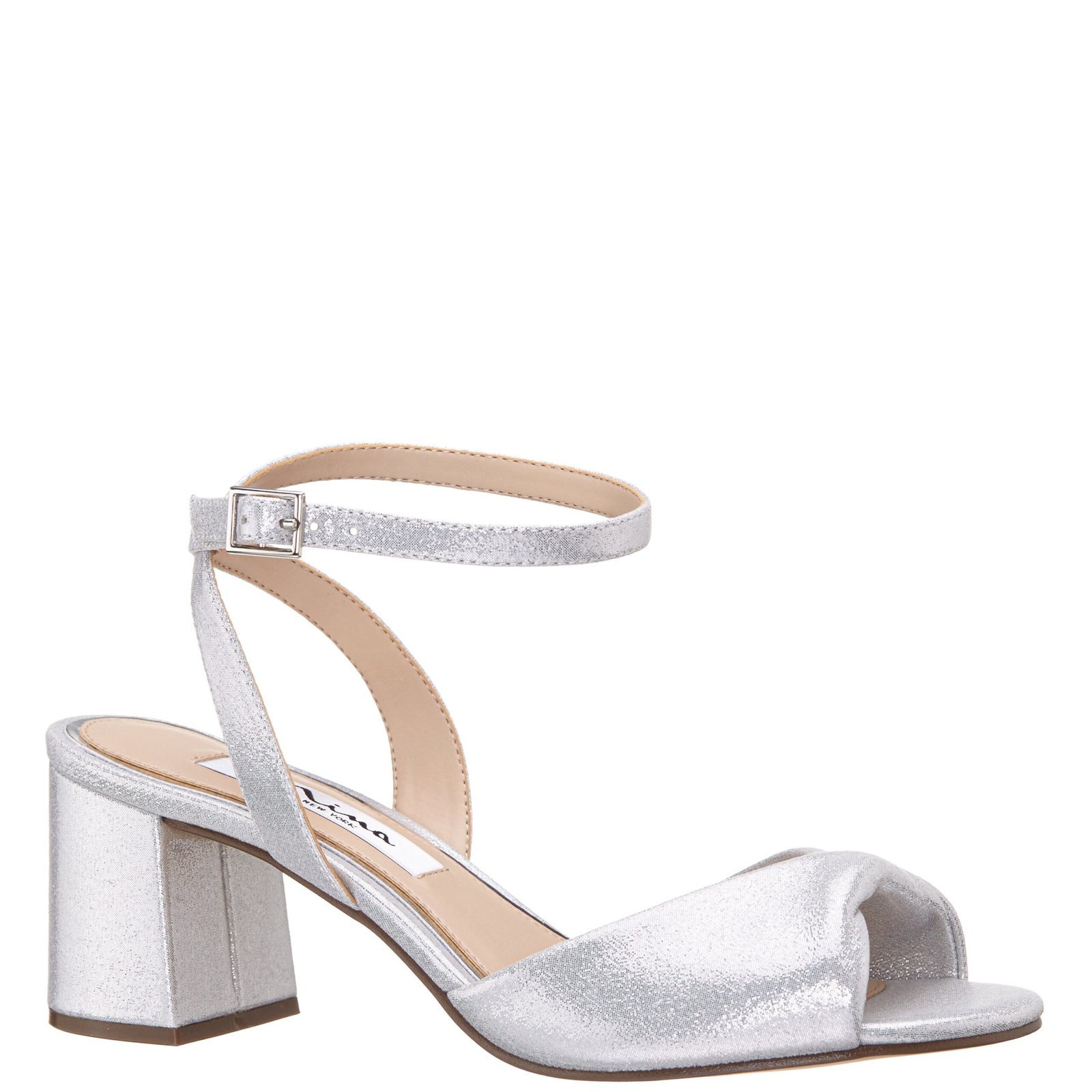 Nina Shoes Women's Nigella True Silver Metallic Suedette Mid-Heel Block Sandal