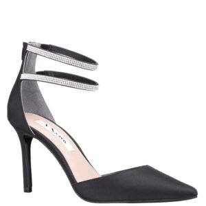 Nina Shoes Nikia Black Satin Crystal Ankle-Strap Pointy-Toe High-Heel Dressy Pump