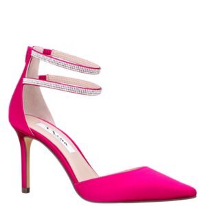 Nina Shoes Nikia Parfait Pink Satin Crystal Ankle-Strap Pointy-Toe High-Heel Dressy Pump