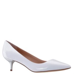 Nina Shoes Nina50 White Patent Leatherette Pointed-Toe Kitten Heel Pump