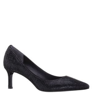 Nina Shoes Nina60 Black Crystal On Black Satin Mid-Heel Pump