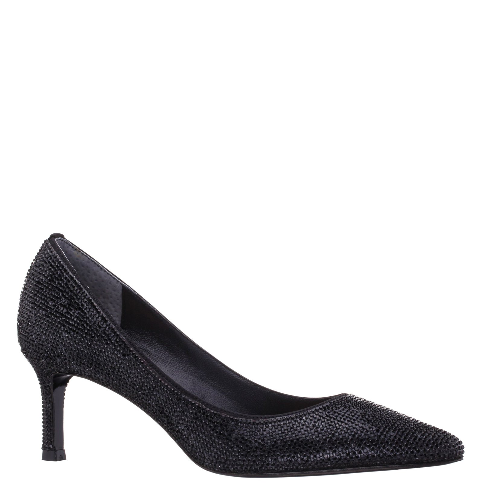 Nina Shoes Nina60 Black Crystal On Black Satin Mid-Heel Pump