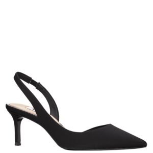 Nina Shoes Nina60s Black Satin Pump Pointed-Toe Mid-Heel Classic Pump