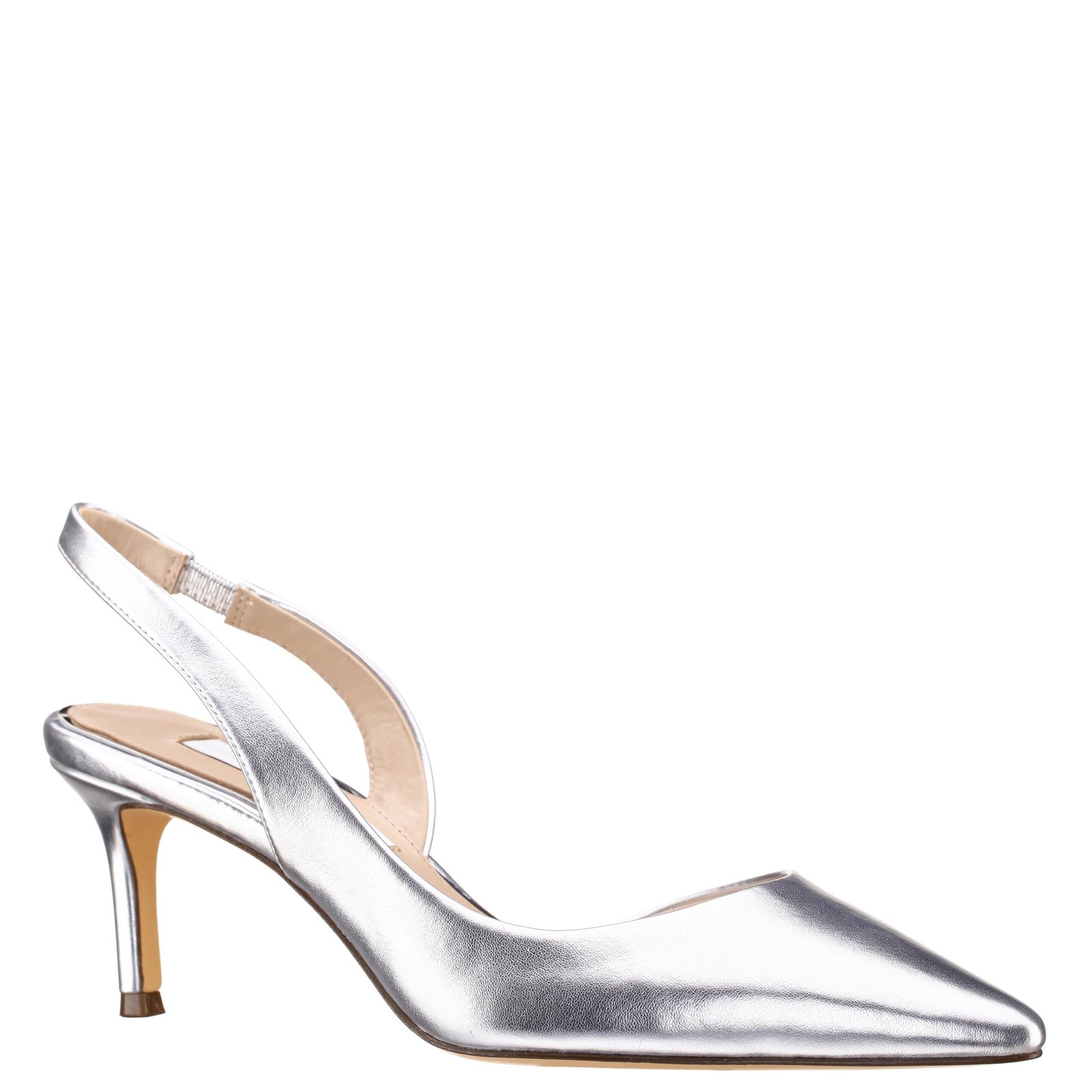Nina Shoes Nina60s Silver Metallic Suedette Pump Pointed-Toe Mid-Heel Classic Pump