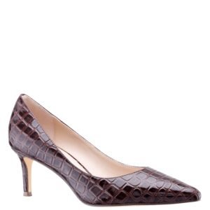 Nina Shoes Nina60 Brown Croco Patent Leatherette Mid-Heel Classic Pump
