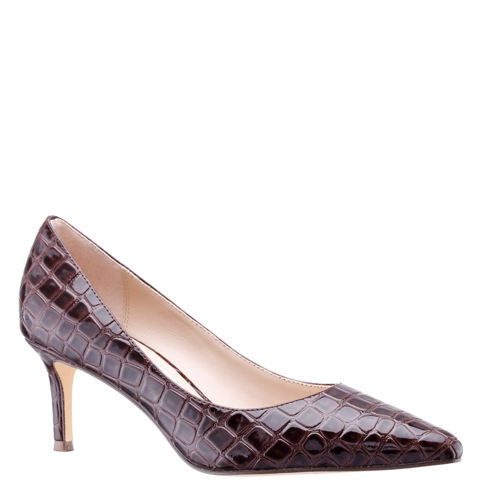 Nina Shoes Nina60 Brown Croco Patent Leatherette Mid-Heel Classic Pump