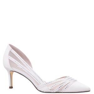 Nina Shoes Noreen Ivory Satin Crystal Pointy-Toe Mid-Heel D'orsay Pump