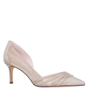 Nina Shoes Noreen Platino Glitter Crystal Pointy-Toe Mid-Heel D'orsay Pump