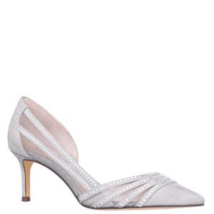 Nina Shoes Noreen Silver Glitter Crystal Pointy-Toe Mid-Heel D'orsay Pump