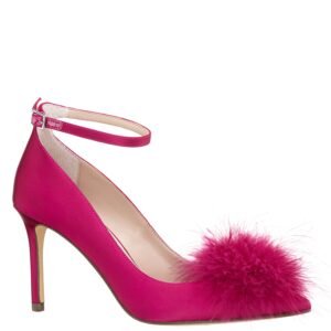 Nina Shoes Nyra Parfait Pink Satin Feather Pouf High-Heel Pointy-Toe Pump
