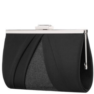 Nina Shoes Ophelia Black Pleated Satin Frame Clutch