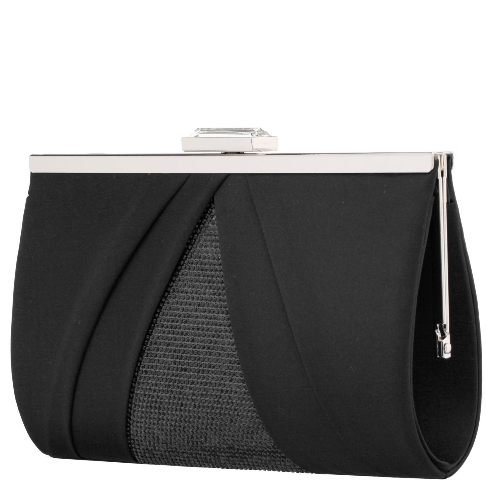 Nina Shoes Ophelia Black Pleated Satin Frame Clutch