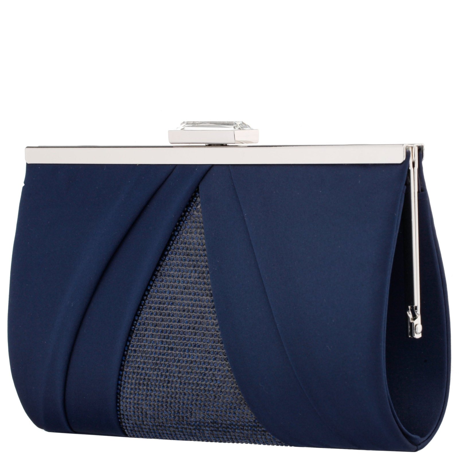 Nina Shoes Ophelia Navy Pleated Satin Frame Clutch