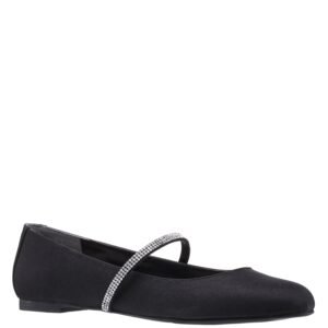 Nina Shoes Pattie Black Satin W/ Crystal Strap Ballerina Flat