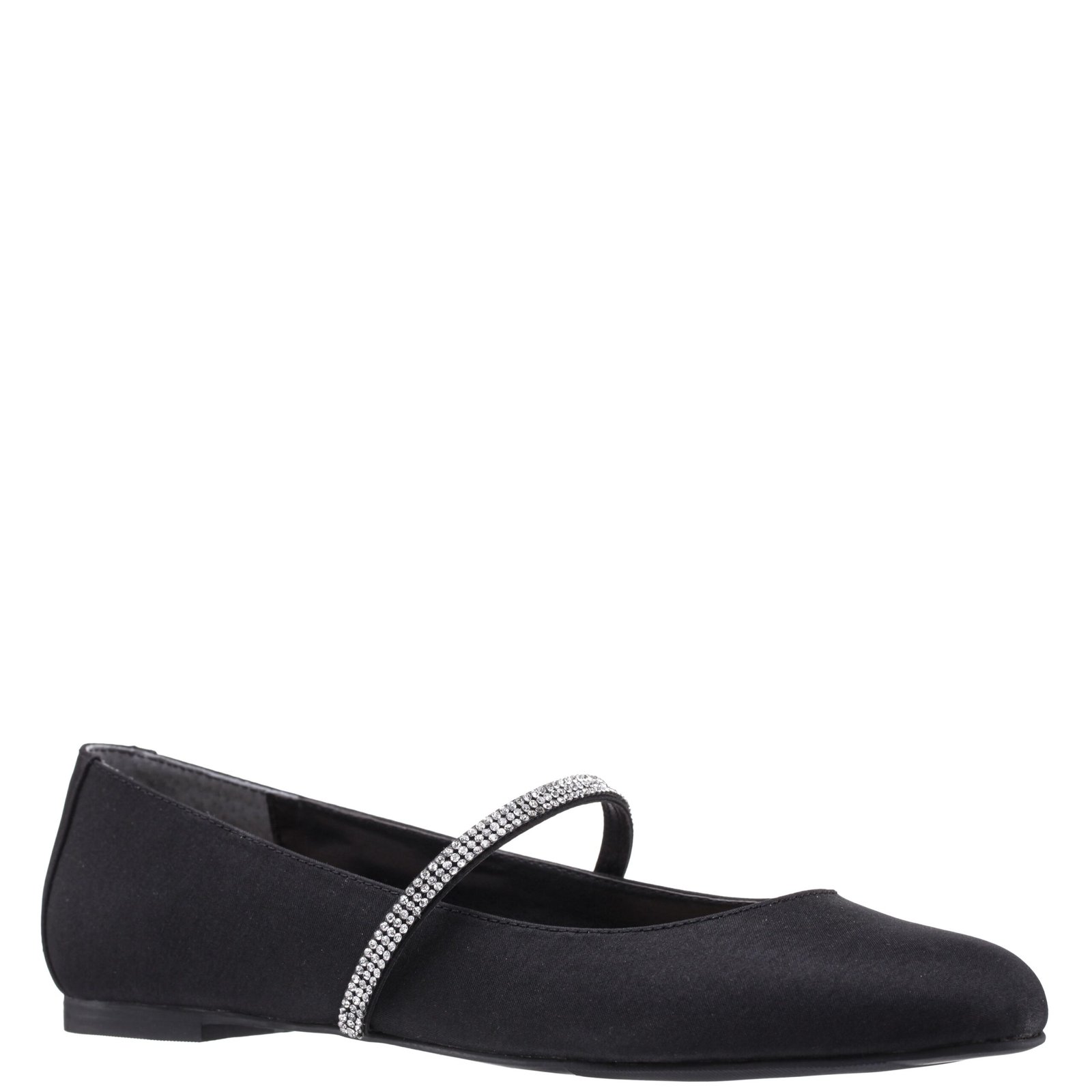 Nina Shoes Pattie Black Satin W/ Crystal Strap Ballerina Flat