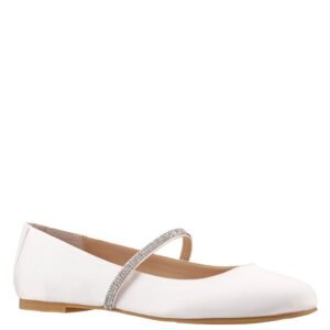Nina Shoes Pattie Ivory Satin W/ Crystal Strap Ballerina Flat